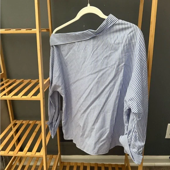 Who What Wear Blue Striped Blouse - Picture 3 of 3